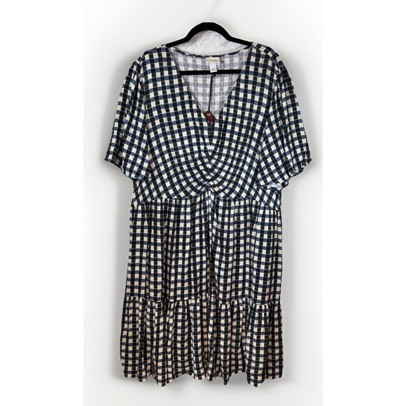 Ava & Viv Dress Womens Plus Size 2X Flutter Short Sleeve Tiered BLUE Gingham NWT - Picture 2 of 14